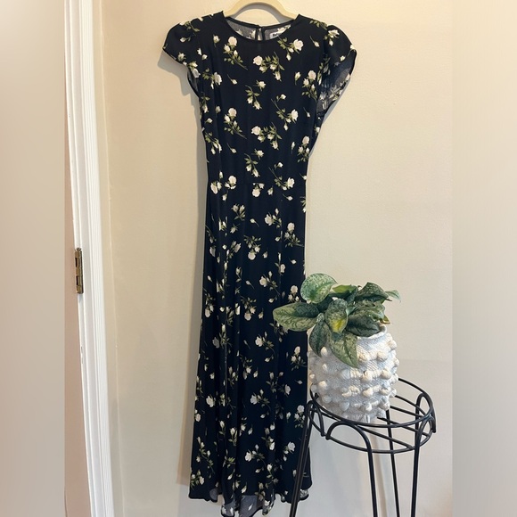 Reformation Gavin Black Floral Midi Dress, Women’s Size 0 - Picture 3 of 8